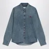 Ami Alexandre Mattiussi Ami Paris Ami De Coeur Embroidered Cotton Denim Button-down Shirt In Blue