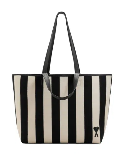 Ami Alexandre Mattiussi Ami Paris Ami De Coeur Medium Black Cotton Polyester Polyurethane Shoulder Bag In Multi