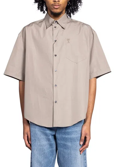 Ami Alexandre Mattiussi Ami Paris Ami De Coeur Short Sleeved Shirt In Beige