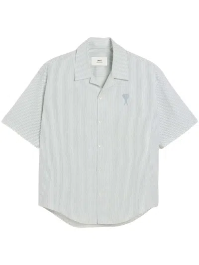 Ami Alexandre Mattiussi Ami Paris Ami De Coeur Short-sleeved Striped Shirt In Whiteblue