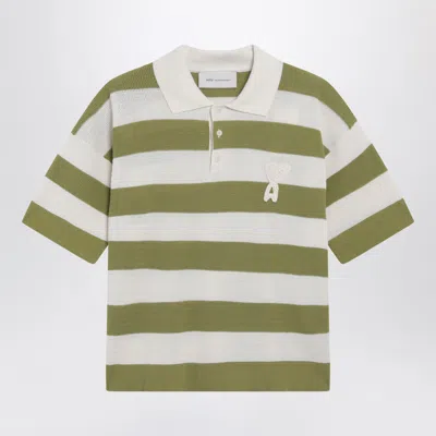 Ami Alexandre Mattiussi Ami Paris Ami De Coeur Striped Cotton Knit Polo Shirt In Multi