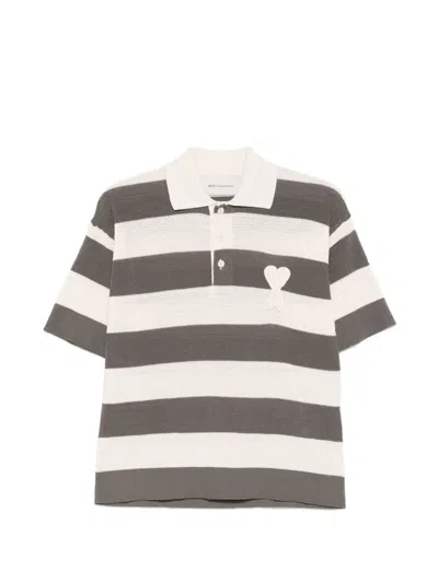 Ami Alexandre Mattiussi Ami Paris Ami De Coeur Striped Cotton Knit Polo Shirt In Multi