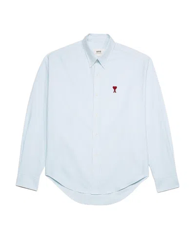 Ami Alexandre Mattiussi Ami Paris Ami De Coeur Striped Logo Embroidered Shirt In White