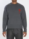 Ami Alexandre Mattiussi Crew Neck Long Sleeve Sweater With Ribbed Edges In Gray