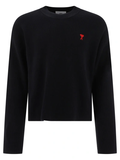 Ami Alexandre Mattiussi Ami Paris Men Black Crewneck Sweater With Adc Embroidery On The Front In Wool Blend Man In Multi