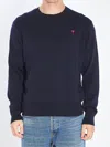 Ami Alexandre Mattiussi Ami Navy Blue Cotton Jersey Sweater With Signature Embroidered Motif In Blue