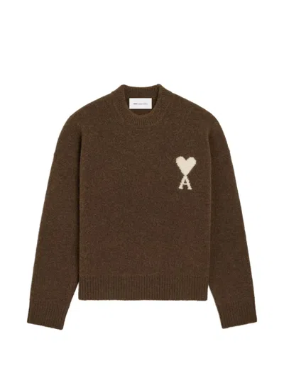Ami Alexandre Mattiussi Ami Paris Ami De Coeur Sweater In Brown