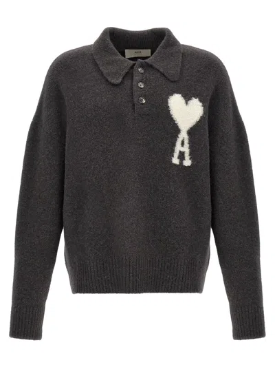 Ami Alexandre Mattiussi Ami Paris 'ami De Coeur' Sweater In Gray