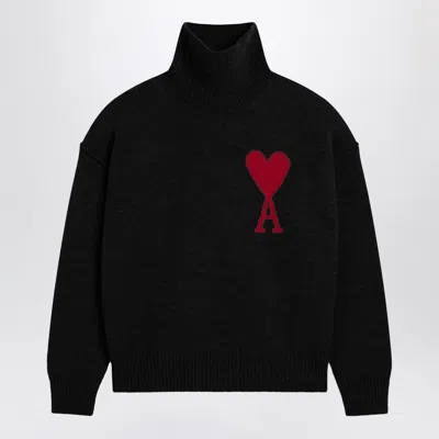 Ami Alexandre Mattiussi Ami Paris Ami De Coeur Sweater In Black Merino Wool Knit In Multi