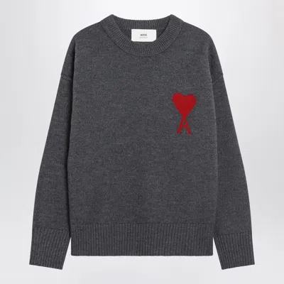 Ami Alexandre Mattiussi Ami Paris Ami De Coeur Sweater In Grey Virgin Wool In Gray