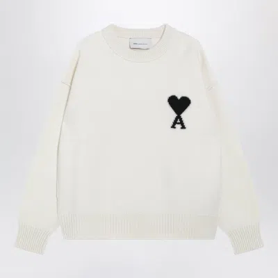 Ami Alexandre Mattiussi Ami Paris Ami De Coeur Sweater In White Virgin Wool In Multi