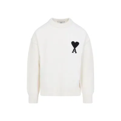 Ami Alexandre Mattiussi Ami Paris Ami De Coeur Sweater In White Virgin Wool