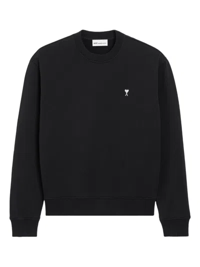 Ami Alexandre Mattiussi Ami Paris Embroidered Crew Neck Sweater With Ribbed Trims In Black