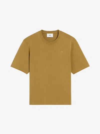 Ami Alexandre Mattiussi Mustard Cotton Tonal Ami De Coeur T-shirt Yellow In Havana