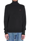Ami Alexandre Mattiussi Ami Paris Ami De Coeur Merino Wool Turtleneck Sweater In Black