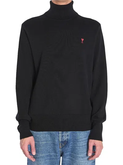 Ami Alexandre Mattiussi Ami Paris Ami De Coeur Midnight Blue Turtleneck In Black