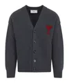 Ami Alexandre Mattiussi Heather Grey Wool Cardigan With Embroidered Logo In Gray