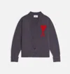 Ami Alexandre Mattiussi Heather Grey Wool Cardigan With Embroidered Logo In Gray