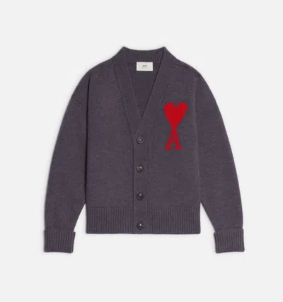 AMI ALEXANDRE MATTIUSSI AMI PARIS AMI DE COEUR V-NECK KNITTED CARDIGAN