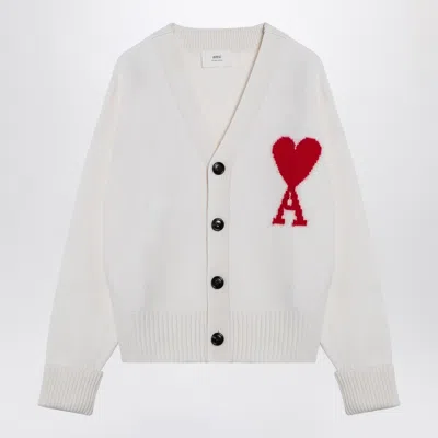 Ami Alexandre Mattiussi Ami Paris Ami De Coeur Woolen Cardigan In Neutral