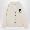 Ami Alexandre Mattiussi Ami Paris Ami De Coeur White Wool Cardigan In Neutral
