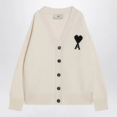Ami Alexandre Mattiussi Ami Paris Ami De Coeur White Wool Cardigan In Neutral