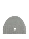Ami Alexandre Mattiussi Heart Friend Knitted Beanie With Folded Brim In Gray