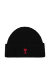 Ami Alexandre Mattiussi Black Beanie With Turn-up Brim And Adc Embroidery On The Front In Wool Man In Black