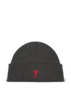 Ami Alexandre Mattiussi Ami Paris Ami De Coeur Wool Beanie In Gray