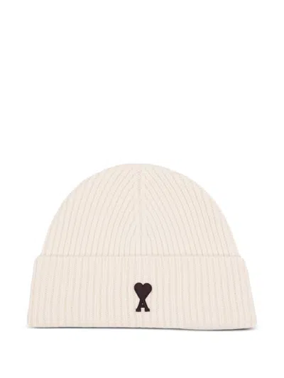 Ami Alexandre Mattiussi Ami Paris Ami Paris De Coeur Wool Beanie In Neutral