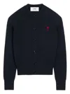 Ami Alexandre Mattiussi Cropped Wool Cardigan With Embroidered Heart Detail In Blue