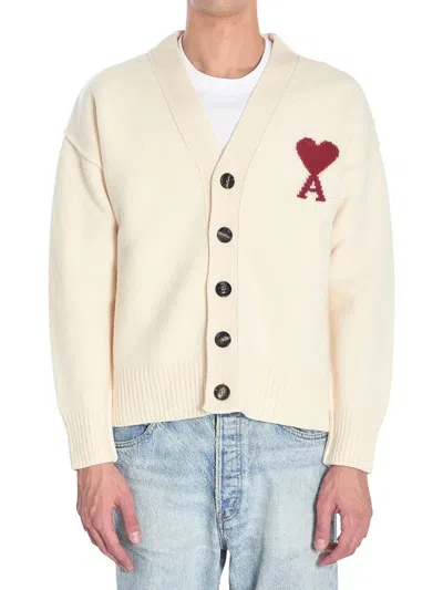 Ami Alexandre Mattiussi Ami Paris Ami De Coeur Wool Cardigan In Animal Print