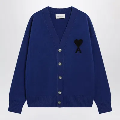 Ami Alexandre Mattiussi Ami Paris Ami De Coeur Wool Cardigan In Blue