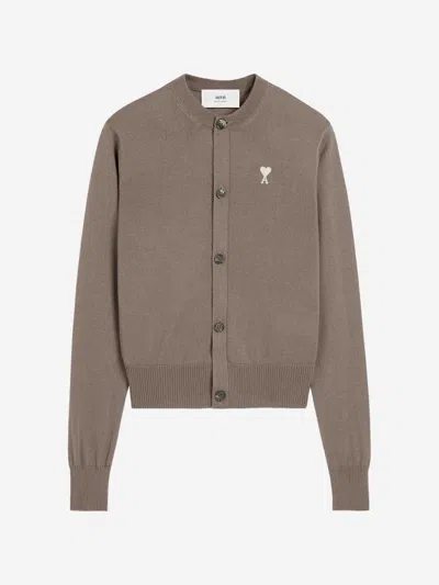 Ami Alexandre Mattiussi Ami Brown Wool Cardigan With Front Button Fastening In Grey