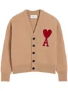 Ami Alexandre Mattiussi Ami De Coeur Wool Cardigan In Brown