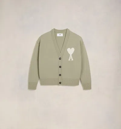 Ami Alexandre Mattiussi Ami Paris Ami De Coeur Wool Cardigan Sage Green