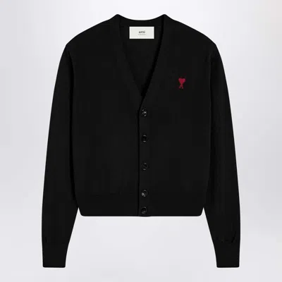 Ami Alexandre Mattiussi Ami Paris Ami De Coeur Wool Cardigan With Mini Heart Motif In Black