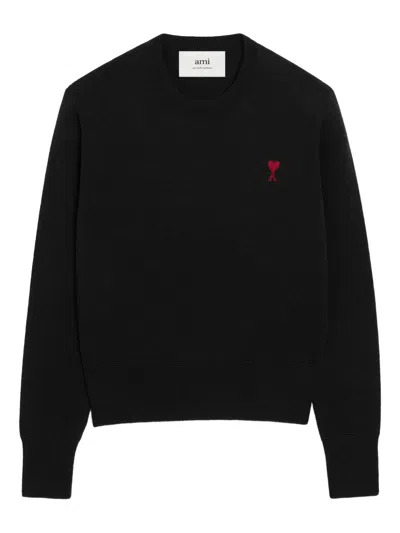 Ami Alexandre Mattiussi Ami Paris Ami De Coeur Wool Crewneck Sweater In Black