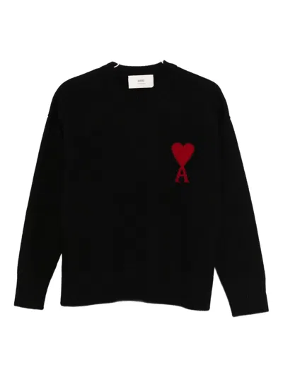 Ami Alexandre Mattiussi Ami Paris Ami De Coeur Wool Crewneck Sweater In Black