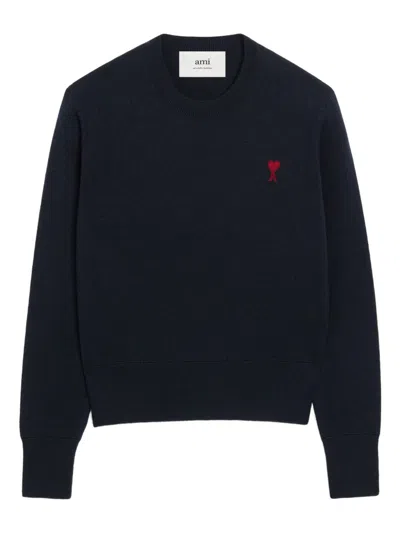 Ami Alexandre Mattiussi Ami Paris Ami De Coeur Wool Crewneck Sweater In Blue