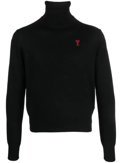 Ami Alexandre Mattiussi Ami Paris Ami De Coeur Wool High Neck Jumper In Black