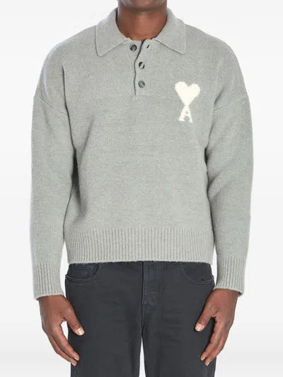 AMI ALEXANDRE MATTIUSSI AMI PARIS AMI DE COEUR WOOL POLO SHIRT