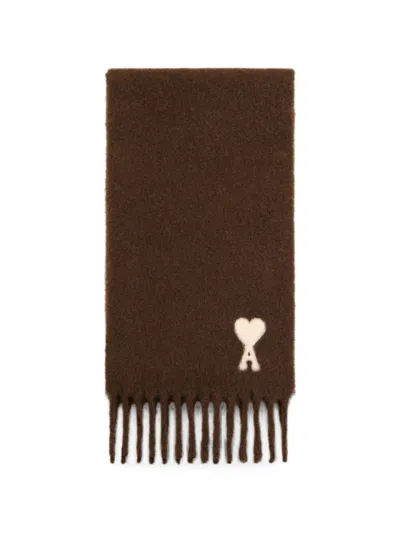 Ami Alexandre Mattiussi Ami Paris Ami De Coeur Wool Scarf In Brown