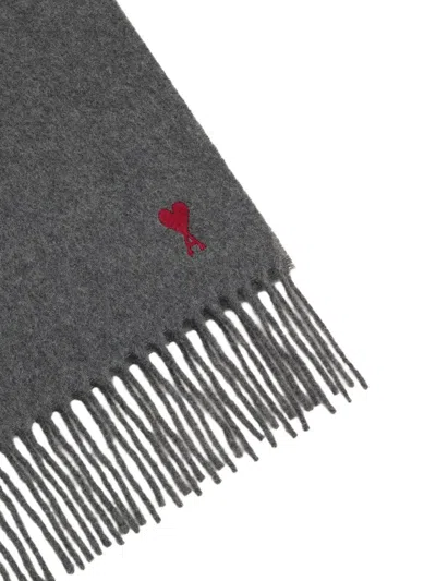 Ami Alexandre Mattiussi Ami Paris Ami De Coeur Wool Scarf In Gray