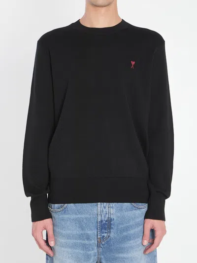 Ami Alexandre Mattiussi Ami Paris Ami De Coeur Wool Sweater In Black