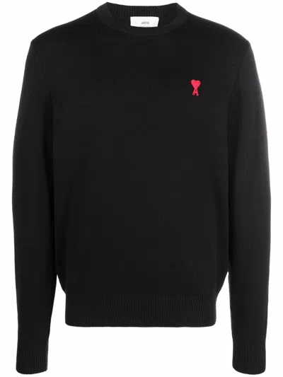 Ami Alexandre Mattiussi Ami Paris Ami De Coeur Wool Crewneck Sweater In Black