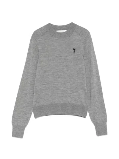 Ami Alexandre Mattiussi Ami Paris Ami De Coeur Wool Sweater In Gray