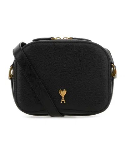 Ami Alexandre Mattiussi Black Leather Paris Paris Crossbody Bag In Blackvibratedsilver