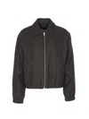 Ami Alexandre Mattiussi Cropped Black Bomber Jacket With Classic Collar And Logo Detail In Gray