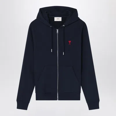 Ami Alexandre Mattiussi Ami Paris Ami De Coeur Zip-up Sweatshirt Midnight Blue Men
